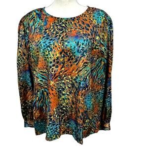 STUNNING!! NICOLA Woman,Vintage,USA Made,22,Cheetah/Peacock,Multi-Colored Blouse